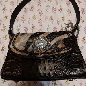 Raviani Black and Brown Embellished Shoulder Bag
